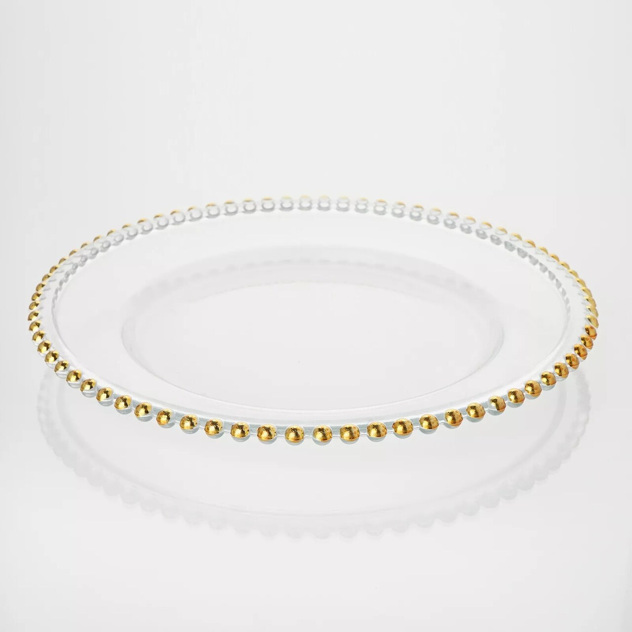 8 pc 12" GLASS CHARGER PLATES Gold Beaded Rim Wedding Party Catering Table